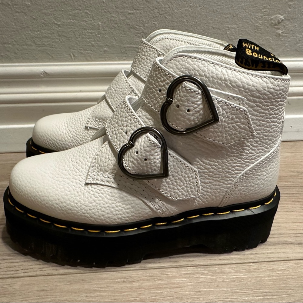 Dr. Martens Women’s Devon Heart Platform Quad White Nappa Platform Ankle Boot